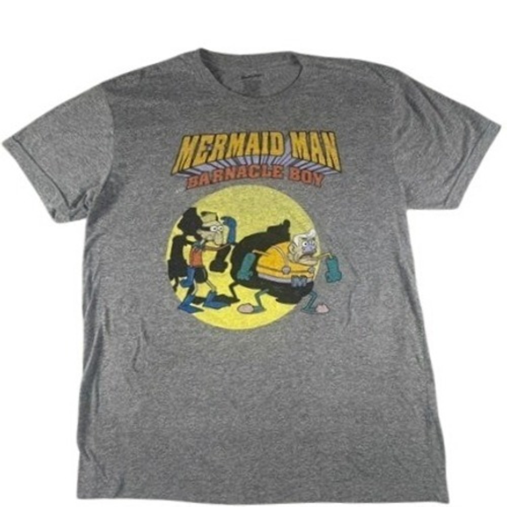 Nickelodeon T-Shirt Mens L Mermaid Man Barnacle Boy Graphic Heather Gray Tee